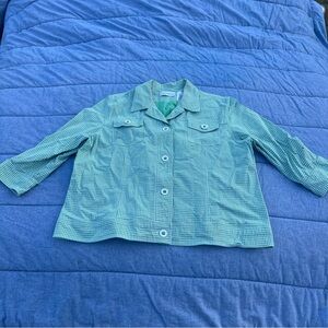 Alfred Dunner Gingham Jacket Size 18 Green White Pockets Easy Care Button Up